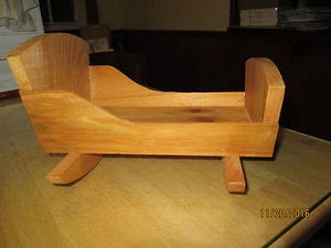 VINTAGE BABY DOLL HANDMADE WOODEN ROCKING CRADLE - Picture 1 of 9