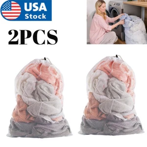 2Pcs Heavy Duty Laundry Bag With Drawstring Top Closure Large Mesh Wash Clothes - Picture 1 of 5