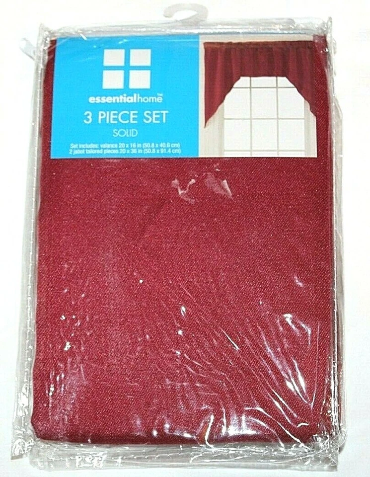 Essential Home 3 Piece Valance & Jabot Tailored Piece Window Set - Solid Red - Image 1 of 1