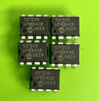 5pcs PIC12F509-I/P 8-bit Microcontroller, 1.5KB, 4MHz, 8 pin - Image 1 of 2