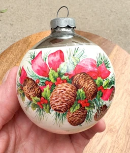 2er Set Vintage Corning Glas Ornamente Tannenzapfen Girlande rund Weihnachtsdeko - Bild 1 von 4
