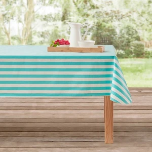 MAINSTAYS 60x84 in PEVA TABLECLOTH GREEN STRIPED [A] - Picture 1 of 8
