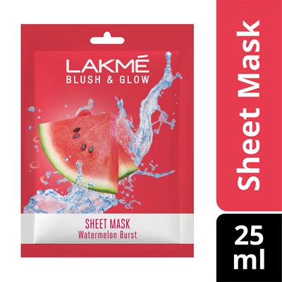 Lakme Blush & Glow Watermelon Sheet Mask Fruit Facial Like Glow (25ml) - Image 1 of 3
