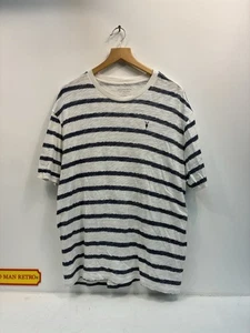 T-shirt uomo AllSaints a righe grande bianca navy vestibilità rilassata made in Portugal - Foto 1 di 7