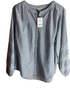 Camisa abotonada marca Lucky talla grande/rayas/bordada nueva con etiquetas - Imagen 1 de 6