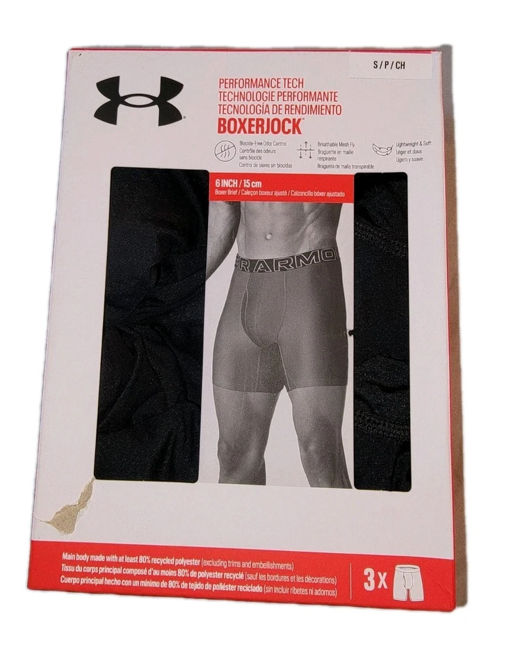 Calzoncillos boxer Under Armour 3 Performance Tech para hombre pequeños negros nuevos  Foto 1 de 3