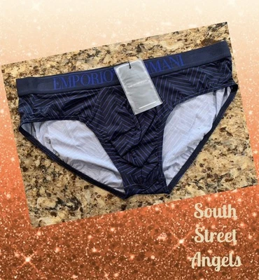 EMPORIO ARMANI ~ CALZONCILLO MICROFIBRA CINTURA RAYAS AZUL MARINO A RAYAS / LOGO ~ HOMBRE XL Foto 1 de 4