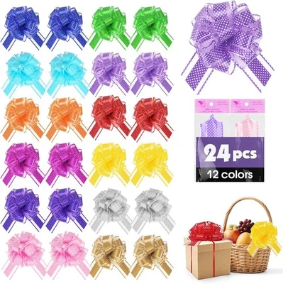 24 Pcs Large Pull Bows for Gift Wrapping,12 Colors 6 Inch 24pcs-6in Polka dot  - Image 1 of 4