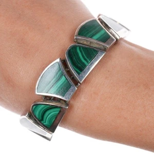 7,25" Vintage mexikanisches Sterling und Malachit Gliederarmband - Bild 1 von 6