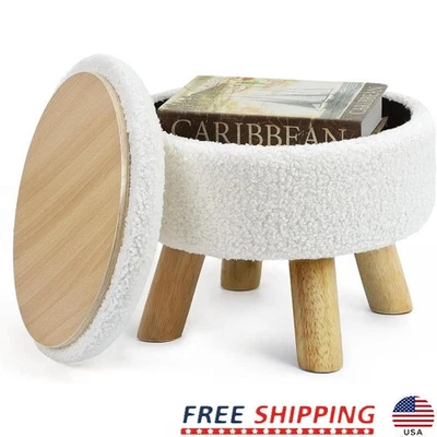 Small Round Ottoman W/ Storage Soft Sponge Footstool Living Room Bedroom Office - Image 1 of 4