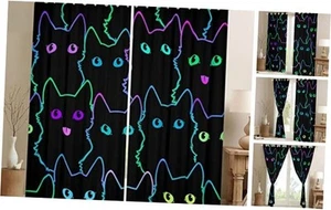 Cartoon Cat Curtain for Bedroom Children Pet 52"W x 63"L (Pack of 2) Multi 67 - Picture 1 of 7