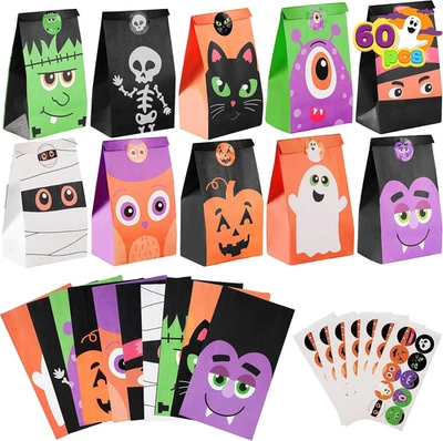 60 PCS Halloween Treat Bags, Goodie and Candy Bags with Stickers Party Supplies  - Image 1 of 4