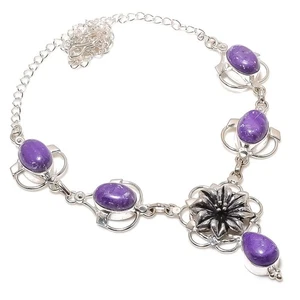 Purple Charoite Gemstone Handmade 925 Sterling Silver Jewelry Necklace Size 18" - Picture 1 of 1