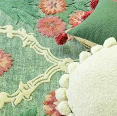 Alfombra floral acolchada a mano corte lazo 100 % lana 3x5,4x6,5x8,6x9,8x10,9x12,10x14 pies Foto 1 de 4