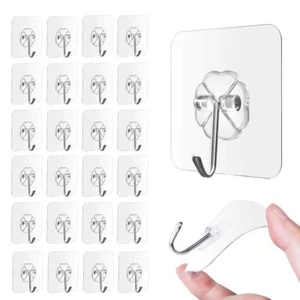 24Pcs Strong Transparent Suction Cup Sucker Wall Hooks Hanger Kitchen Bathroom - Picture 1 of 7