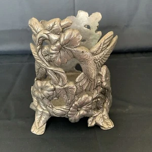 Vintage 1996 Carson Pewter HUMMINGBIRD HIBISCUS Candle Jar Holder - Picture 1 of 5