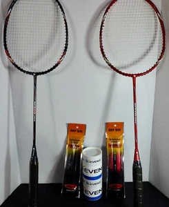 Pair  Evenz Badminton Rackets New With Bag Hand Grip Tape Feathered Shuttlecock - Picture 1 of 9