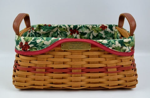 Longaberger 2002 Red Christmas Collection Traditions Basket Holly Liner 10" x 6" Cover