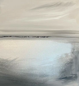 SALE! Stunning original abstract seascape canvas painting in silver & greys! - Picture 1 of 5