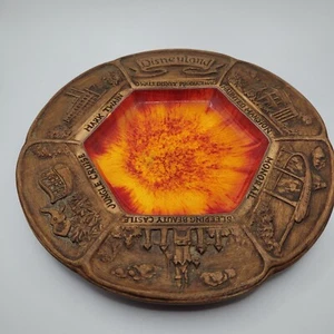 VTG Disneyland Round Souvenir Plate Tray with Orange Flame Glaze Inset, Stamped - Picture 1 of 8