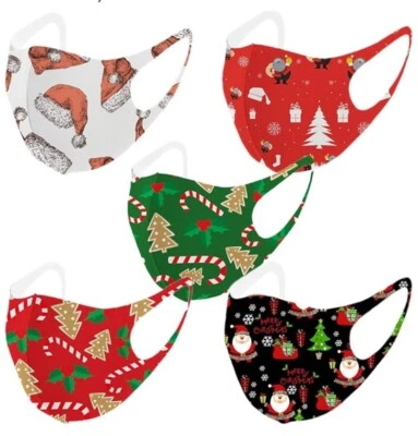 EYELOV Christmas Face Mask Covers Elastic Ear Loop Cover Face Adult Teen Kid 5pk - Image 1 of 4