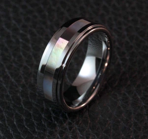 Avant-garde Tungsten Carbide Men's Ring with Single Abalone Shell inlay - Picture 1 of 3