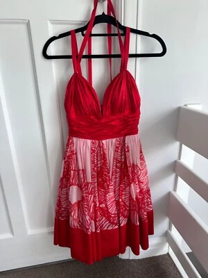 Jovani Red White Floral 100% Silk Sleeveless Dress Size 4 UK - Image 1 of 4