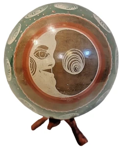 Mexico Ceramic Orb Crescent Moon Signed A. Ortiz Pottery Ball 5.5" Green - Picture 1 of 14