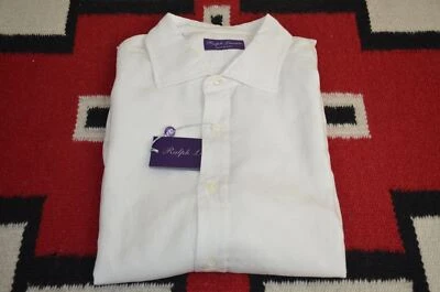 Camisa de Vestir Ralph Lauren Etiqueta Púrpura Hecha en Italia 100% Lyocell Blanca Foto 1 de 4