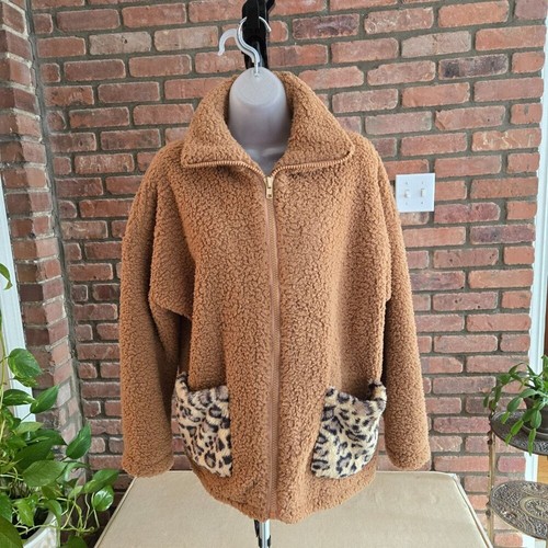 VETEMENTS Cappotto Orsacchiotto Zip Giacca Pile Leopardato Tasche Taglia S