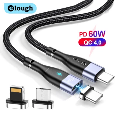 Elough Magnetic USB C Fast Charger Cable for iPhone USB C Micro 60W 20W PD - Image 1 of 4