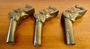 3 Cabezas de Elefante Francés de Colección Chimenea de Latón Bastón Herramienta Topper LEER - Imagen 1 de 8