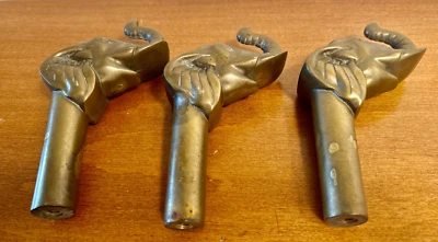 3 Cabezas de Elefante Francés de Colección Chimenea de Latón Bastón Herramienta Topper LEER Foto 1 de 4