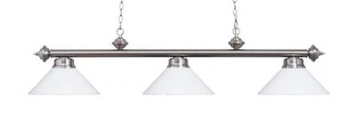 Billar e isla de 3 luces de níquel satinado Alk Lighting con pantallas de metal blanco 167-SN Foto 1 de 2