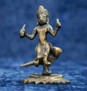 Vintage Brass Hinduism Goddess Lakshmi Maa Seated on Owl Statue - 4" Tall - Picture 1 of 8