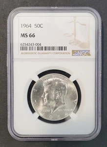 Medio dólar Kennedy 1964 50C NGC estándar etiqueta marrón ¡calificado MS66!! K-004 - Imagen 1 de 11