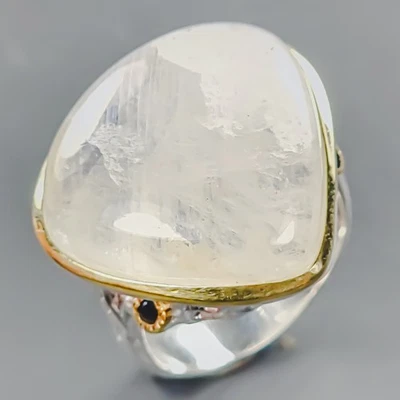 Anillo de piedra lunar natural hecho a mano de 28 quilates + plata de ley 925 talla 8/R438383 Foto 1 de 4