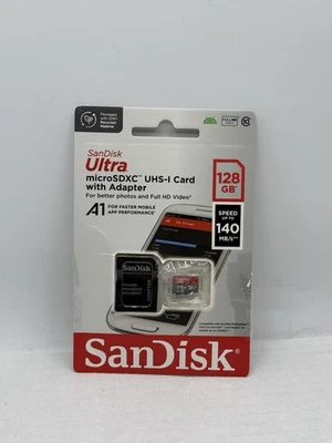 Sandisk Ultra 128GB MicroSD with SD Adapter A1 140MB/s Full HD Video - Image 1 of 3