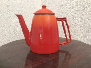 Vintage Descoware Orange Flamme Emaille Gusseisen Teekanne Made In Belgium Mid Century - Bild 1 von 6