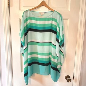 Michael Kors Coastal Chic, Chiffon Blouse S/M Striped Green Blue Poncho Top - Picture 1 of 9