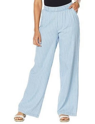 Pantalón DG2 Diane Gilman SoftCell Denim Pierna Ancha Cambray Rayas Pequeño Nuevo Foto 1 de 4