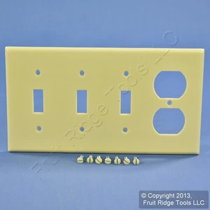 Leviton P38-I Ivory 4-Gang Toggle Switch Duplex Outlet Standard Wallplate Cover - Picture 1 of 5