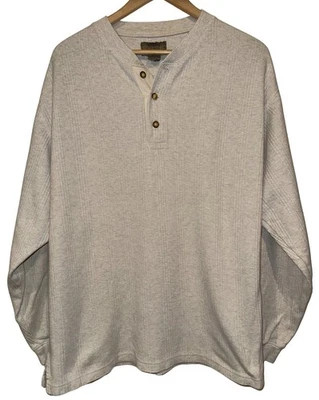 Structure Vintage 90s 100% Cotton Ribbed Henley Long Sleeve Shirt Oatmeal Size M - Image 1 of 4