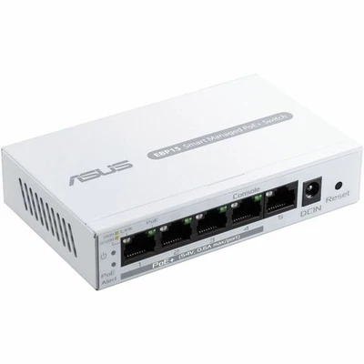 Conmutador PoE+ administrado inteligente GbE de 5 puertos ASUS, 4 puertos PoE+, 60 W EBP15 Foto 1 de 4