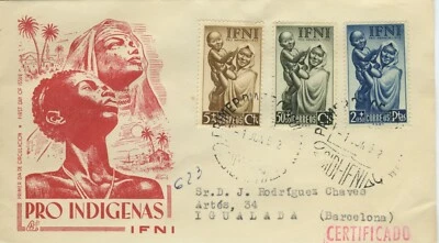Spain,  1952  IFNI FDC Scott #B7-B9 with nice color cachet - Image 1 of 2