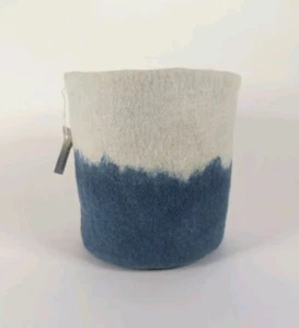 Cesta de fieltro de lana azul blanco almacenamiento redondo - Imagen 1 de 4