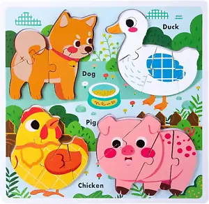Farm Animal Puzzles for Toddlers 1-3, Kids Gifts for 2 3 Years Old Girls Boys,Wo - Picture 1 of 17