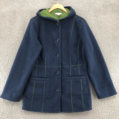 Susan Graver 外套女式 XXS 蓝色绿色双面周末极地羊毛连帽 — 第 1/4 张图片