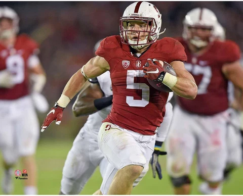 Christian McCaffrey Stanford Cardinals UnSigned Cardinal Jersey Rush TD Photo Cover