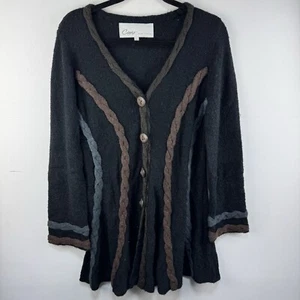 Curio {Anthropologie} Black Long Sleeved Chunky Button Down Cardigan Size Large - Picture 1 of 6